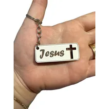 60 Lembrancinha Chaveiro Mdf Igreja Religioso Cor Jesus Cruz Vazada Foto  mini 1
