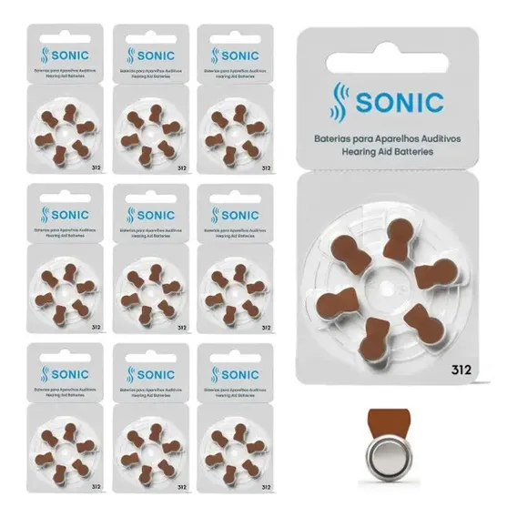 60 Pilhas Bateria Auditiva Tamanho 312 Sonic 10 Cartelas Cor Marrom Foto 1