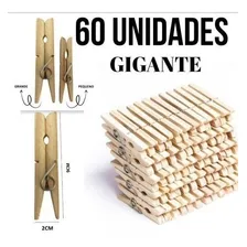 60 Pregadores De Madeira Grande Gigante Prendedor Roupas Foto  mini 1