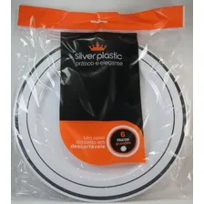 60unid Prato Refeição Acrilico Luxo 26cm Branco Prata Foto mini 1