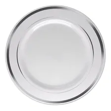 60unid Prato Refeição Acrilico Luxo 26cm Branco Prata Foto mini 2