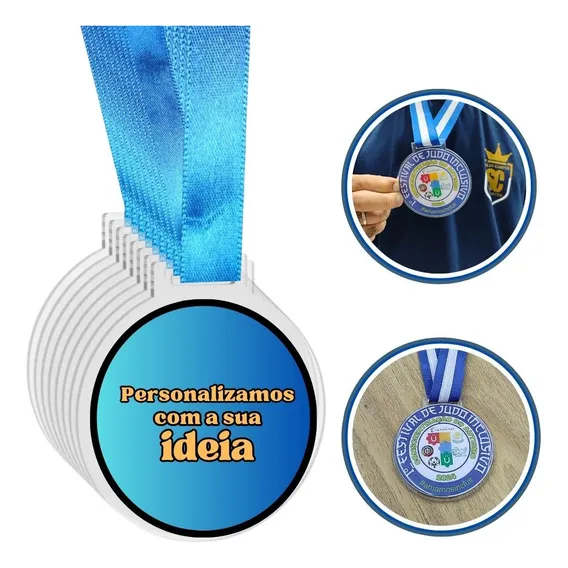 70 Medalhas De AcrÃlico 8cm Personalizadas Com Fita Lisa Foto 1