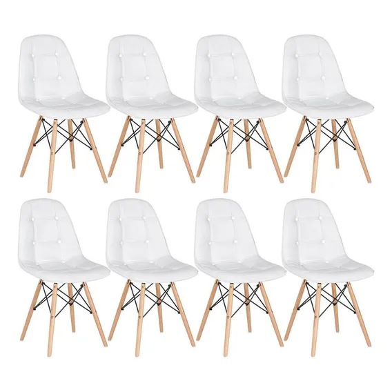8 Cadeiras Charles Eames Estofada Botonê Cores Assento Branco Foto 1