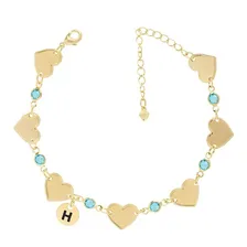 8 Pulseiras Madrinha Coração Pedra Azul Folheado A Ouro Comprimento 18 Cm Diâmetro 18 Cm Foto  mini 1