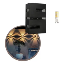 9 Arandelas Luminárias + 9 Lâmpadas Led 5w Branca Quente Estrutura Preto 110v/220v Foto mini 1