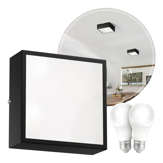 9x Plafon Lustre Sobrepor Quadrado + 18 Led E27 Mf209 Estrutura Preto Foto 1