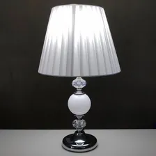 Abajur Cristal Para Quarto Criado Mudo Com Cúpula Tecido Cor Prata-seda-branco Foto mini 2