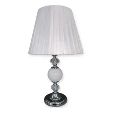 Abajur Cristal Para Quarto Criado Mudo Com Cúpula Tecido Cor Prata-seda-branco Foto mini 1