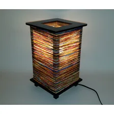 Abajur Luminária Artesanal Quadrada Em Chenile Color Cúpula Multicolor Estrutura Tabaco Foto mini 2