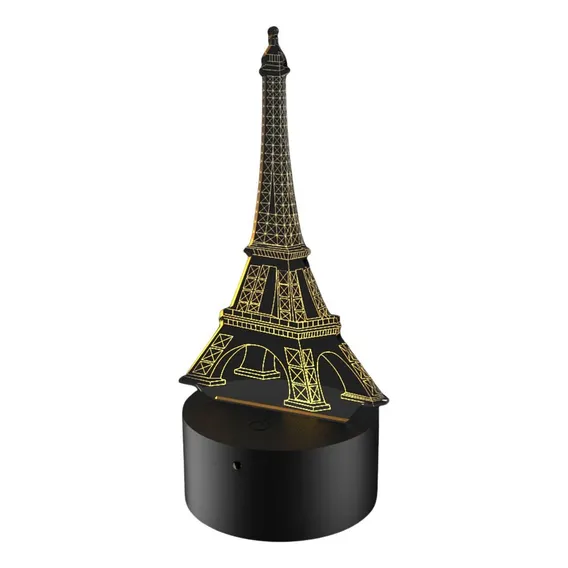 Abajur Luminária Led 3d - Paris Torre Eiffel Estrutura Preto Foto 1
