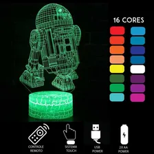 Abajur Luminária Led 3d - R2-2d Star Wars Com Controle Estrutura Craquelada Foto mini  3