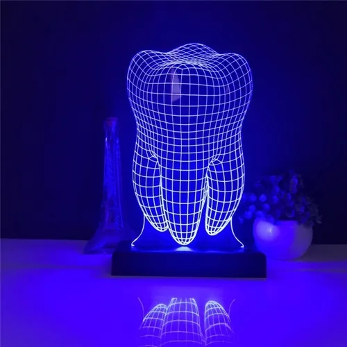 Abajur Luminária Led Dente 3d + Nome Do Dentista Gravado Foto 1