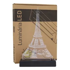Abajur Luminária Led Torre Eiffel Paris França Cúpula Amarelo Estrutura Preto Foto  mini 1