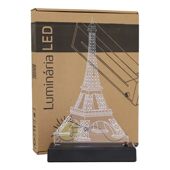 Abajur Luminária Led Torre Eiffel Paris França Cúpula Amarelo Estrutura Preto Foto 1
