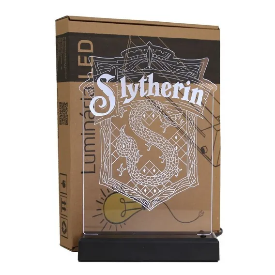 Abajur Luminária Sonserina Harry Potter Slytherin Led Cúpula Verde Estrutura Preto Foto 1