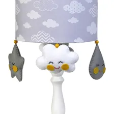 Abajur Quarto Bebe Azul Madeira Infantil Chuva Amor Nuvem Cor da cúpula Cinza Cor da estrutura Branco Foto mini 2
