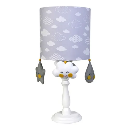 Abajur Quarto Bebe Azul Madeira Infantil Chuva Amor Nuvem Cor da cúpula Cinza Cor da estrutura Branco Foto 1