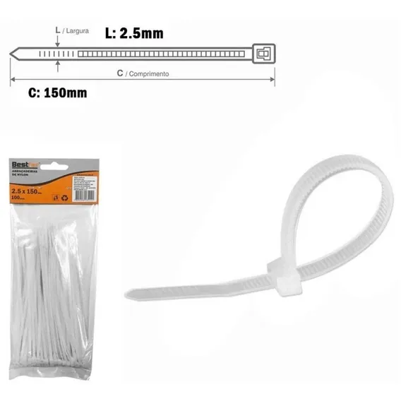 Abraçadeira Branca Nylon 2,5x150mm C/100 Cor Branco Foto 1