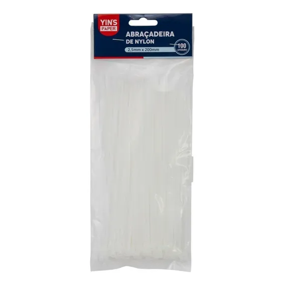 Abraçadeira Nylon 2,5x200mm Branca 100 Unid - Yins Foto 1