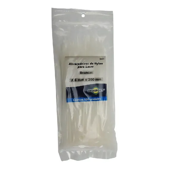 Abraçadeira Nylon 3,6 X 200mm Branco Pacote C/100 Brasfort Foto 1
