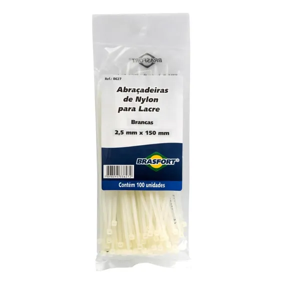 Abracadeira Nylon Brasfort Branca 2,5x150 100 Pecas 8627 Foto 1