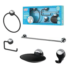 Acessorio Banheiro Herc Lavello 5 Peças Preto Com Cromado Foto mini 1