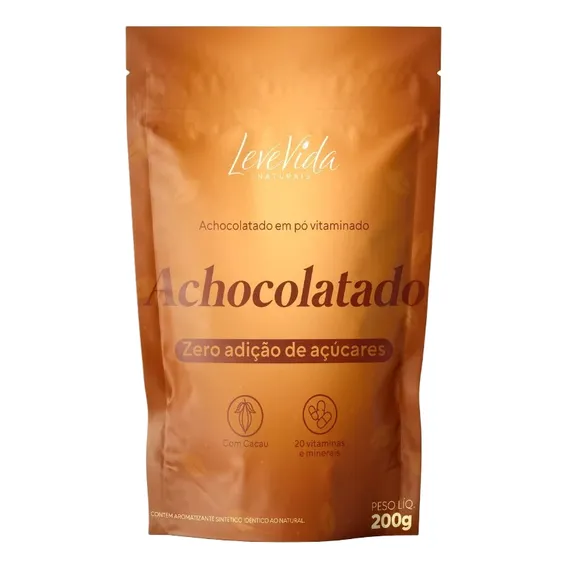 Achocolatado em po vitaminado zero adição de açúcar 200g sabor com cacau Levevida Foto 1