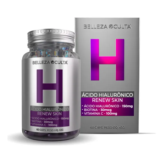 脕cido Hialur么nico 150mg + Biotina 30mcg + Vitamina C 100mg Sabor Neutro Foto 1