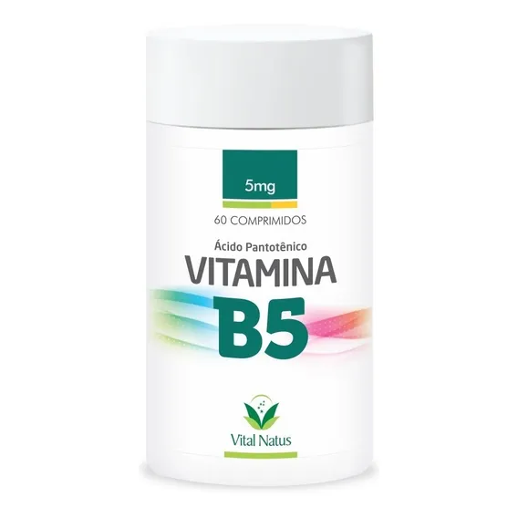 Ăcido PantotĂȘnico - Vit B5 - 5mg - 60 Comps. - Vital Natus Foto 1