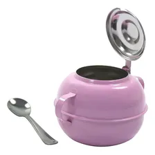 Açucareiro Com Colher Aço Inox Colorido Mesa Café Lanchonete Cor Rosa Foto mini 2