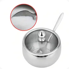 Açucareiro Em Aço Inox Com Tampa De Vidro E Colher Qualidade Foto mini 1