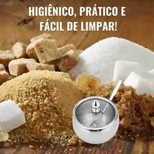 Açucareiro Em Aço Inox Com Tampa De Vidro E Colher Qualidade Foto mini 4