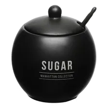 Açucareiro Porcelana Porta Açúcar C/ Colher E Tampa Luxo Cor Açucareiro Preto Sugar Foto mini 1