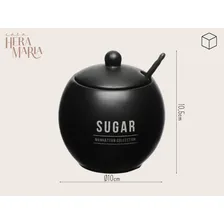 Açucareiro Porcelana Porta Açúcar C/ Colher E Tampa Luxo Cor Açucareiro Preto Sugar Foto mini 2