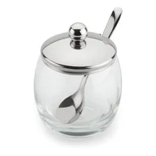 Açucareiro Vidro E Inox Com Colher Corpo Vidro Tampa Inox Foto  mini 1