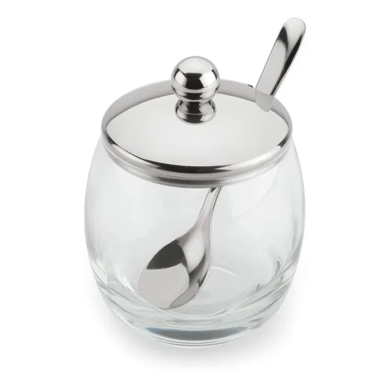 Açucareiro Vidro E Inox Com Colher Corpo Vidro Tampa Inox Foto 1
