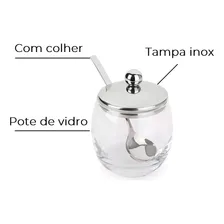 Açucareiro Vidro E Inox Com Colher Corpo Vidro Tampa Inox Foto mini  3