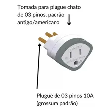 Adaptador De Tomada Para Pino Chato Tipo Americano Tripolar 3 Pinos Daneva 5 Unidades Foto mini 3