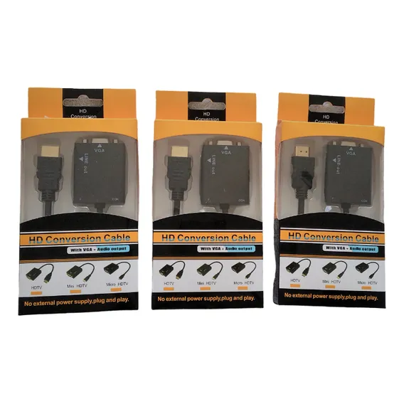 Adaptador Hdmi Para Vga Com Cabo P2 De Áudio Kit Com 3 Caixas Foto 1