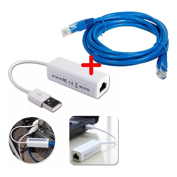Adaptador Placa Rede Rj45 Usb Internet Notebook Pc + Cabo 5m Foto 1