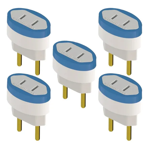 Adaptador Plugue De Tomada 2 Pinos Bipolar Americano Pino Chato Para Brasileiro Pino Redondo 5 Unidades Foto 1
