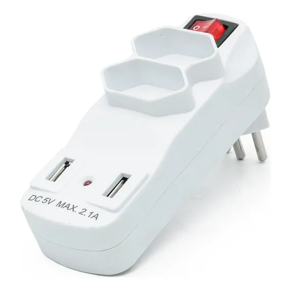 Adaptador Safeline SL6017 2 Tomada Padrão 10a Benjamim duplo com 2 portas Usb 5V 110V/220V Foto 1