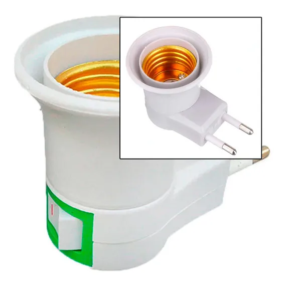 Adaptador Tomada Soquete E27 P/ Lampada Chave Desliga Foto 1