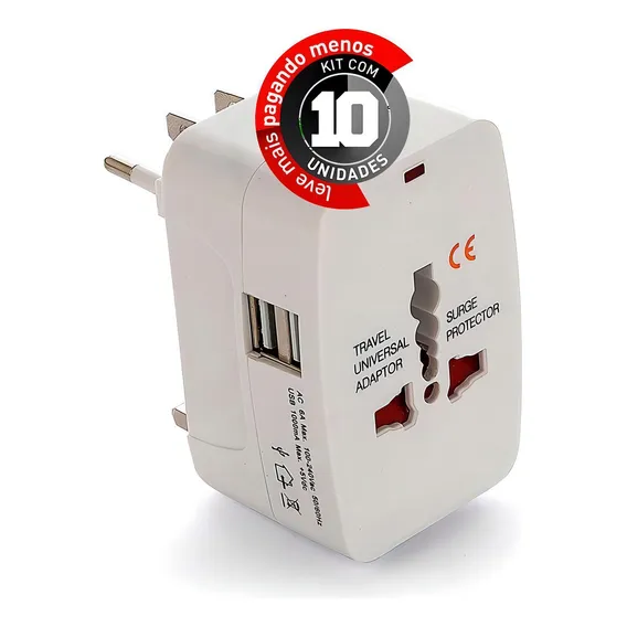 Adaptadores Universal De Tomadas Com Usb - Kit 10 Foto 1