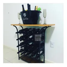 Adega Bar Ferro Madeira Aparador 20 Garrafas Suporte Vinhos Foto mini 1