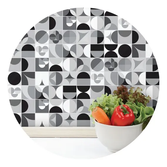 Adesivo Azulejo Cozinha Geometrica Preto Branco 10x10 200un Foto 1