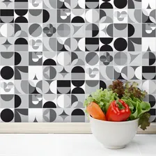 Adesivo Azulejo Cozinha Geometrica Preto Branco 10x10 200un Foto mini  2