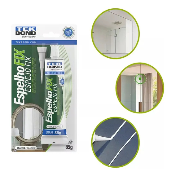Adesivo Cola Espelho Fix Tekbond Branca Especial Vidro 85g Cor Branco Foto 1