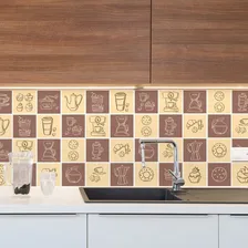 Adesivo De Azulejo Cozinha Hora Do Café 20x20cm Com 48un Cor Marrom Foto mini 2