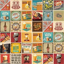 Adesivo De Azulejo Cozinha Vintage Beer 10x10cm 50un Cor Laranja Foto mini  3